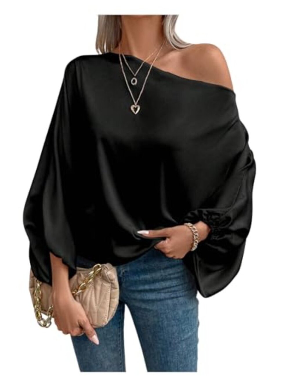 Off Shoulder Blouse Dolman Sleeve Loose Fit Dressy Work Top